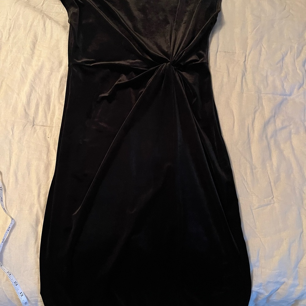 Black Twist-Front Velvet Sheath Dress